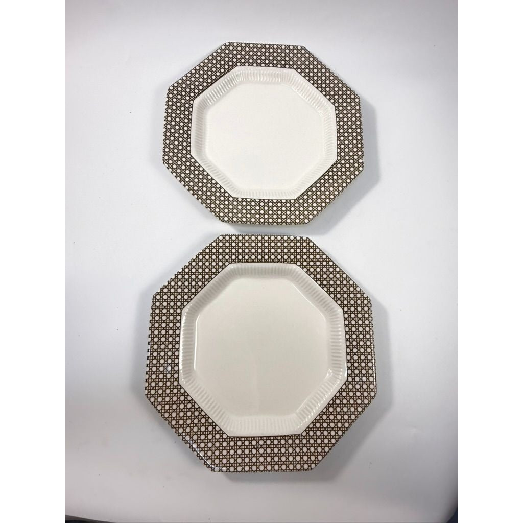 Dinner Plates Set 8 Independence Ironstone Interpace Lattice Cane Wicker Rattan Brown White Japan Replacement China Grand Millennial