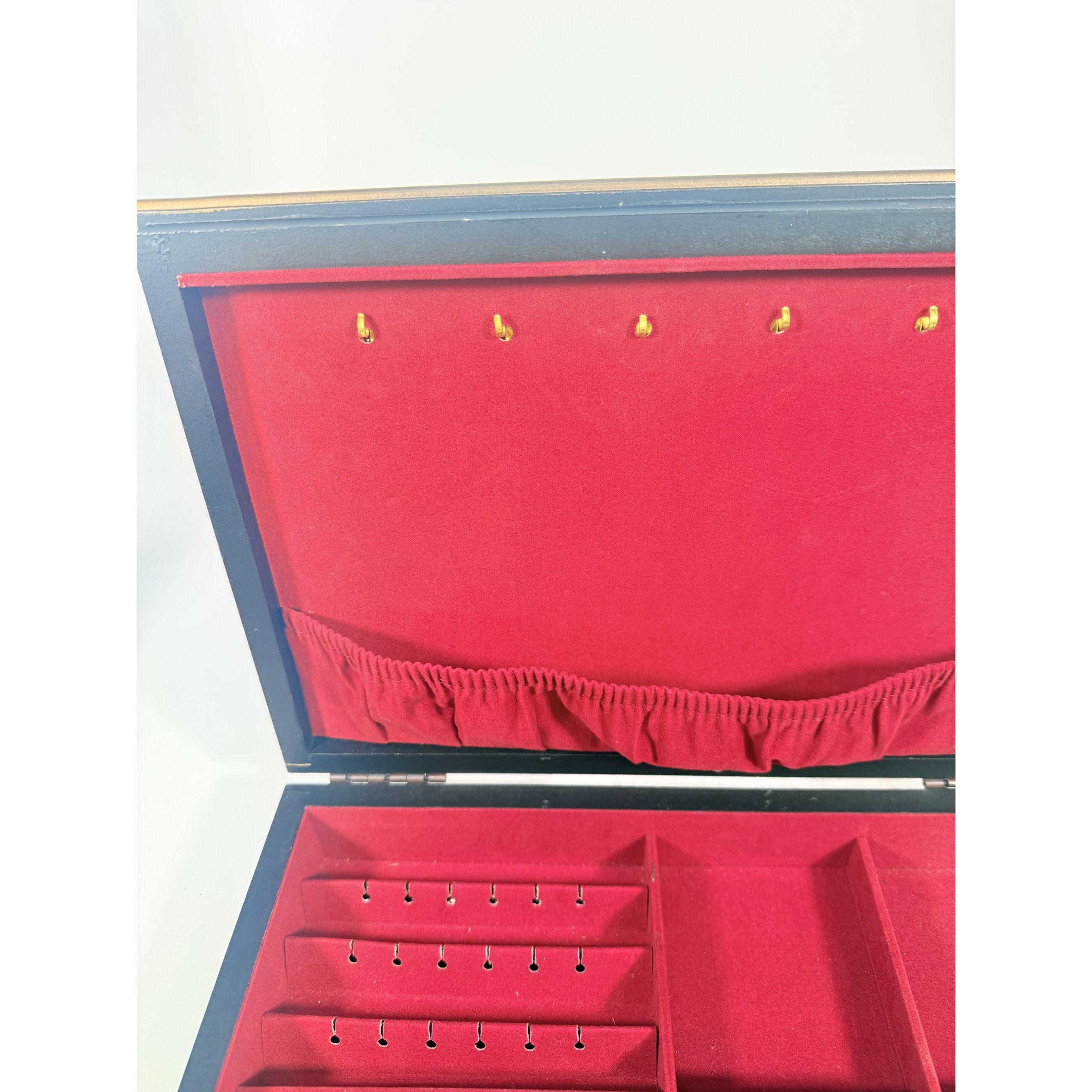 Jewlery Box Embossed Flowers Chinoiserie Oriental Boudoir Table Home Decor Black Matte