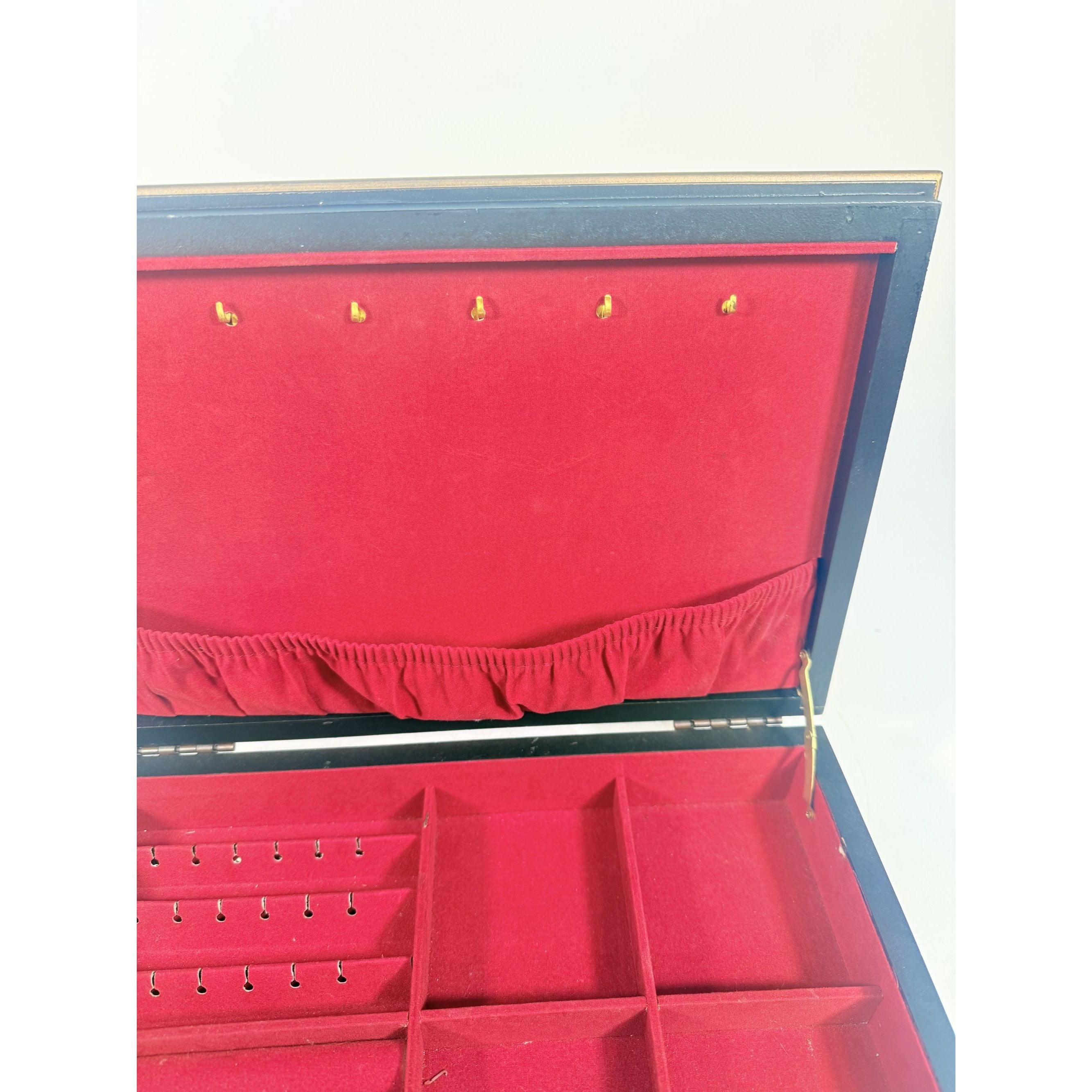 Jewlery Box Embossed Flowers Chinoiserie Oriental Boudoir Table Home Decor Black Matte