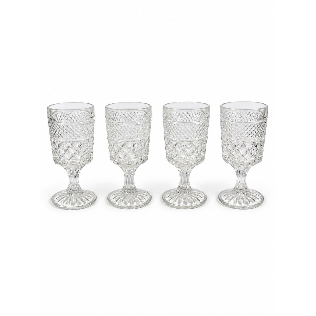 Water Glasses Anchor Hocking Wexford Clear Stemware Goblets - Set of Four Vintage Barware Diamond Pattern Replacement Glassware