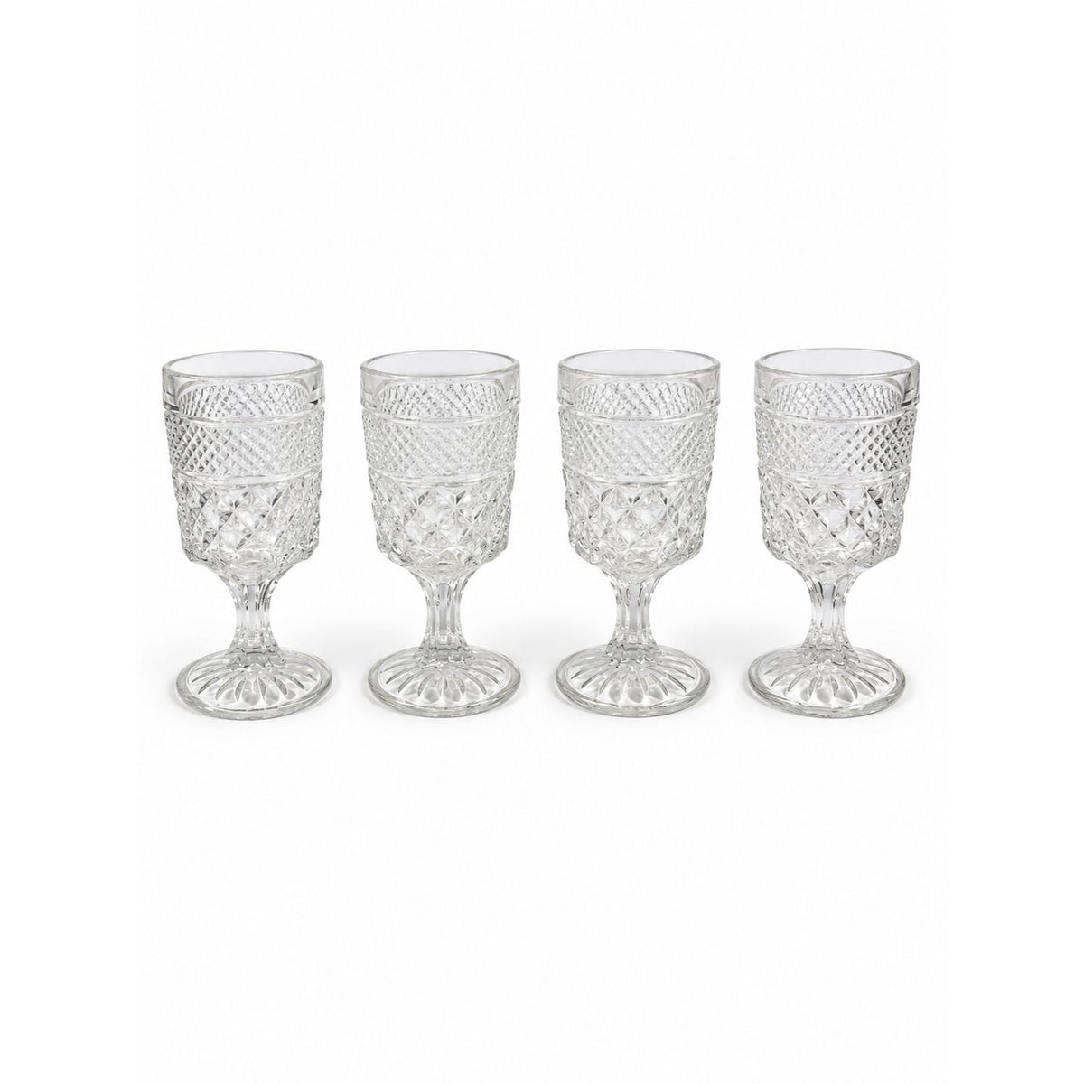 Water Glasses Anchor Hocking Wexford Clear Stemware Goblets - Set of Four Vintage Barware Diamond Pattern Replacement Glassware
