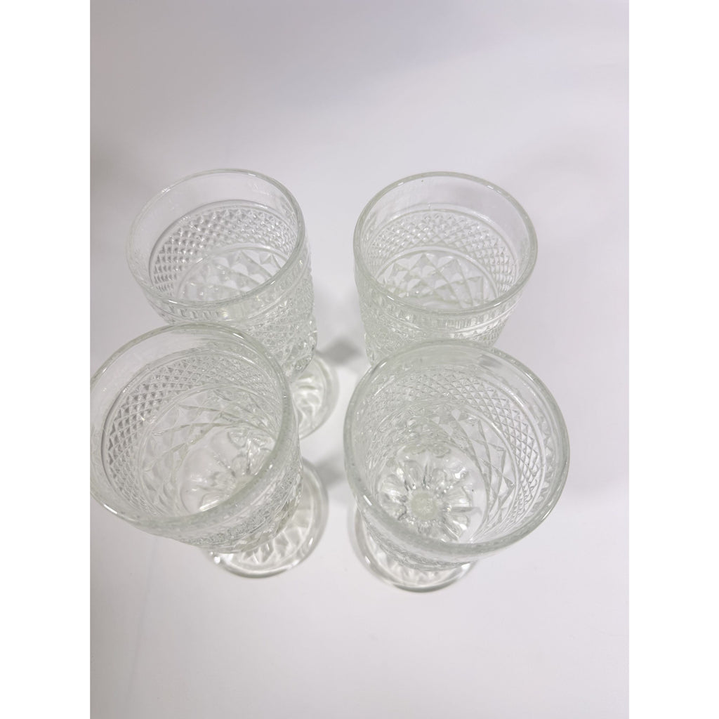 Water Glasses Anchor Hocking Wexford Clear Stemware Goblets - Set of Four Vintage Barware Diamond Pattern Replacement Glassware