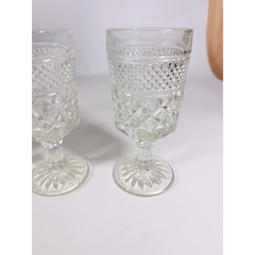 Water Glasses Anchor Hocking Wexford Clear Stemware Goblets - Set of Four Vintage Barware Diamond Pattern Replacement Glassware