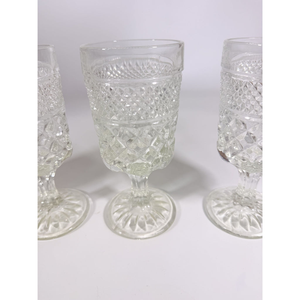 Water Glasses Anchor Hocking Wexford Clear Stemware Goblets - Set of Four Vintage Barware Diamond Pattern Replacement Glassware