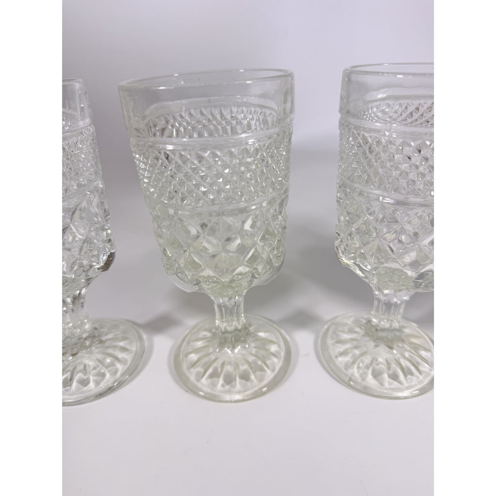 Water Glasses Anchor Hocking Wexford Clear Stemware Goblets - Set of Four Vintage Barware Diamond Pattern Replacement Glassware