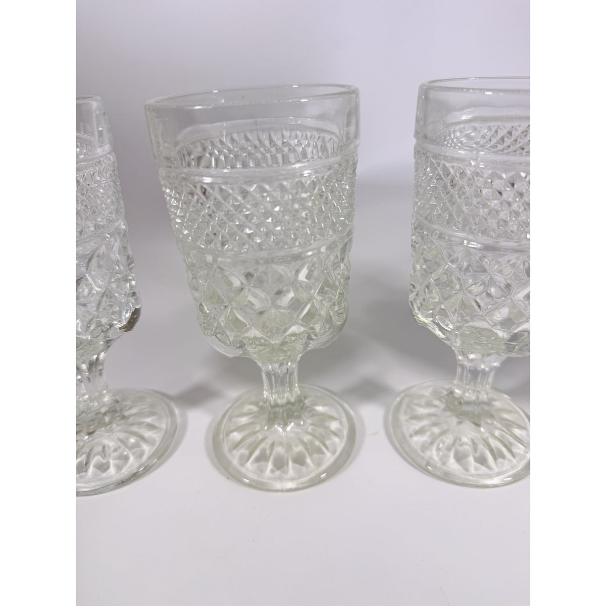 Water Glasses Anchor Hocking Wexford Clear Stemware Goblets - Set of Four Vintage Barware Diamond Pattern Replacement Glassware