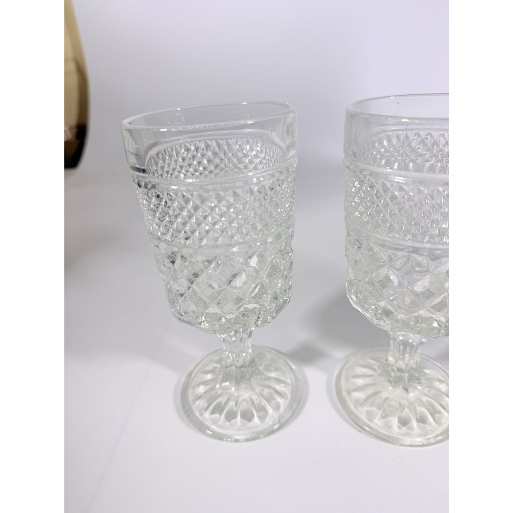 Water Glasses Anchor Hocking Wexford Clear Stemware Goblets - Set of Four Vintage Barware Diamond Pattern Replacement Glassware