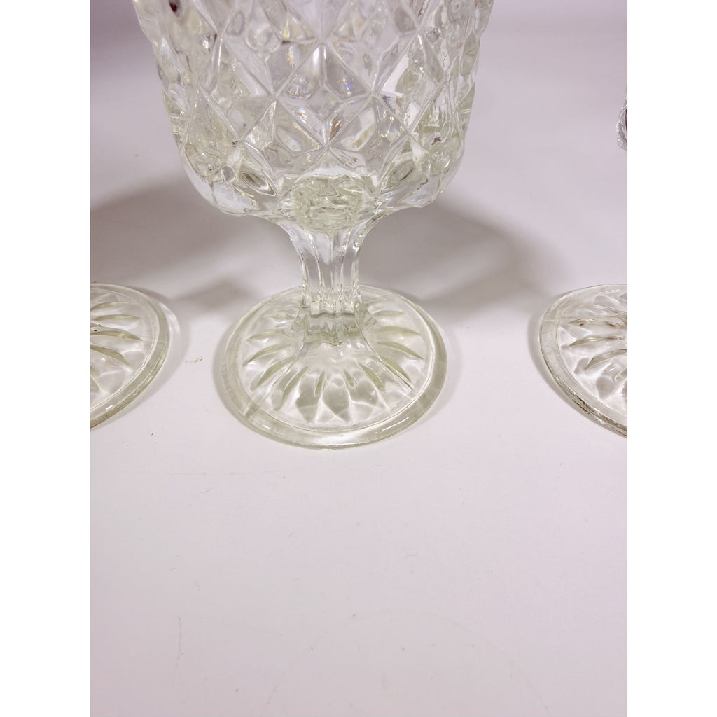 Water Glasses Anchor Hocking Wexford Clear Stemware Goblets - Set of Four Vintage Barware Diamond Pattern Replacement Glassware