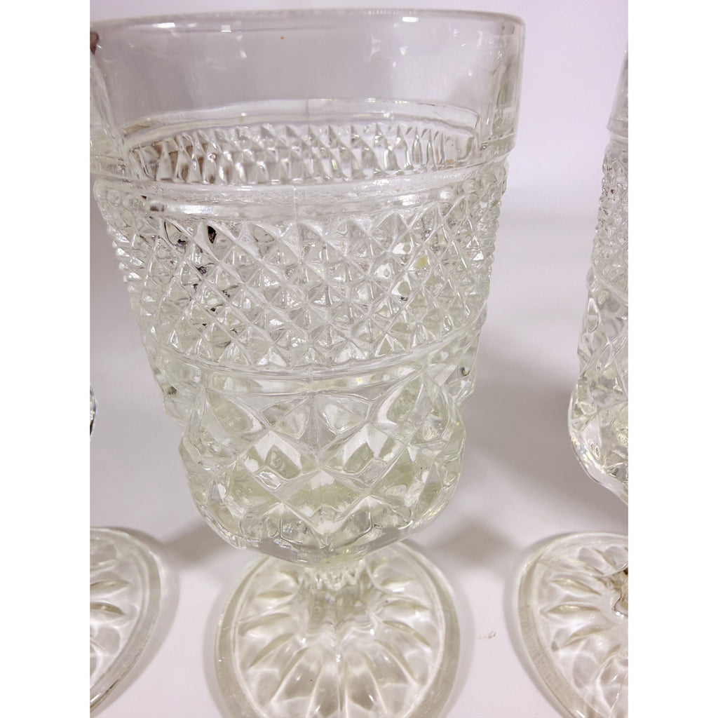 Water Glasses Anchor Hocking Wexford Clear Stemware Goblets - Set of Four Vintage Barware Diamond Pattern Replacement Glassware