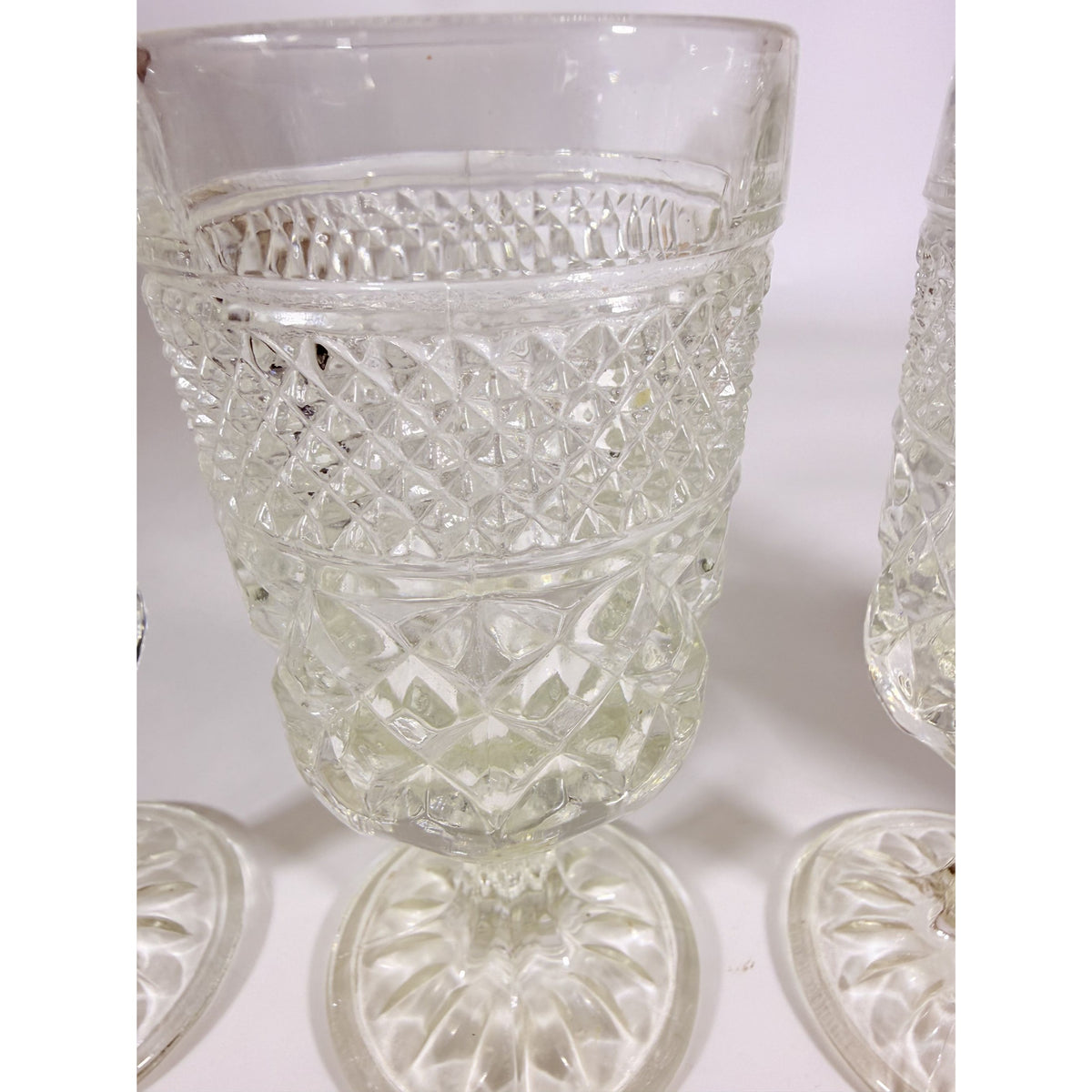 Water Glasses Anchor Hocking Wexford Clear Stemware Goblets - Set of Four Vintage Barware Diamond Pattern Replacement Glassware