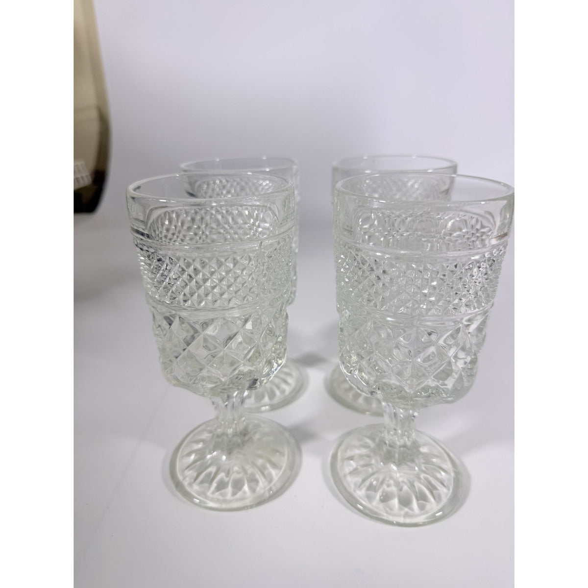 Water Glasses Anchor Hocking Wexford Clear Stemware Goblets - Set of Four Vintage Barware Diamond Pattern Replacement Glassware