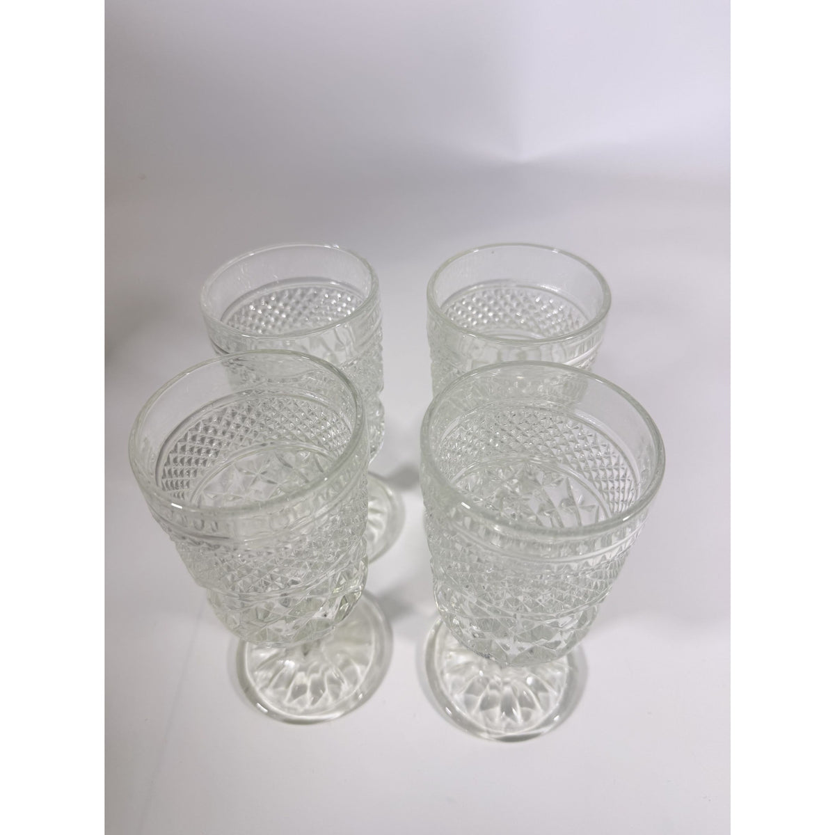 Water Glasses Anchor Hocking Wexford Clear Stemware Goblets - Set of Four Vintage Barware Diamond Pattern Replacement Glassware
