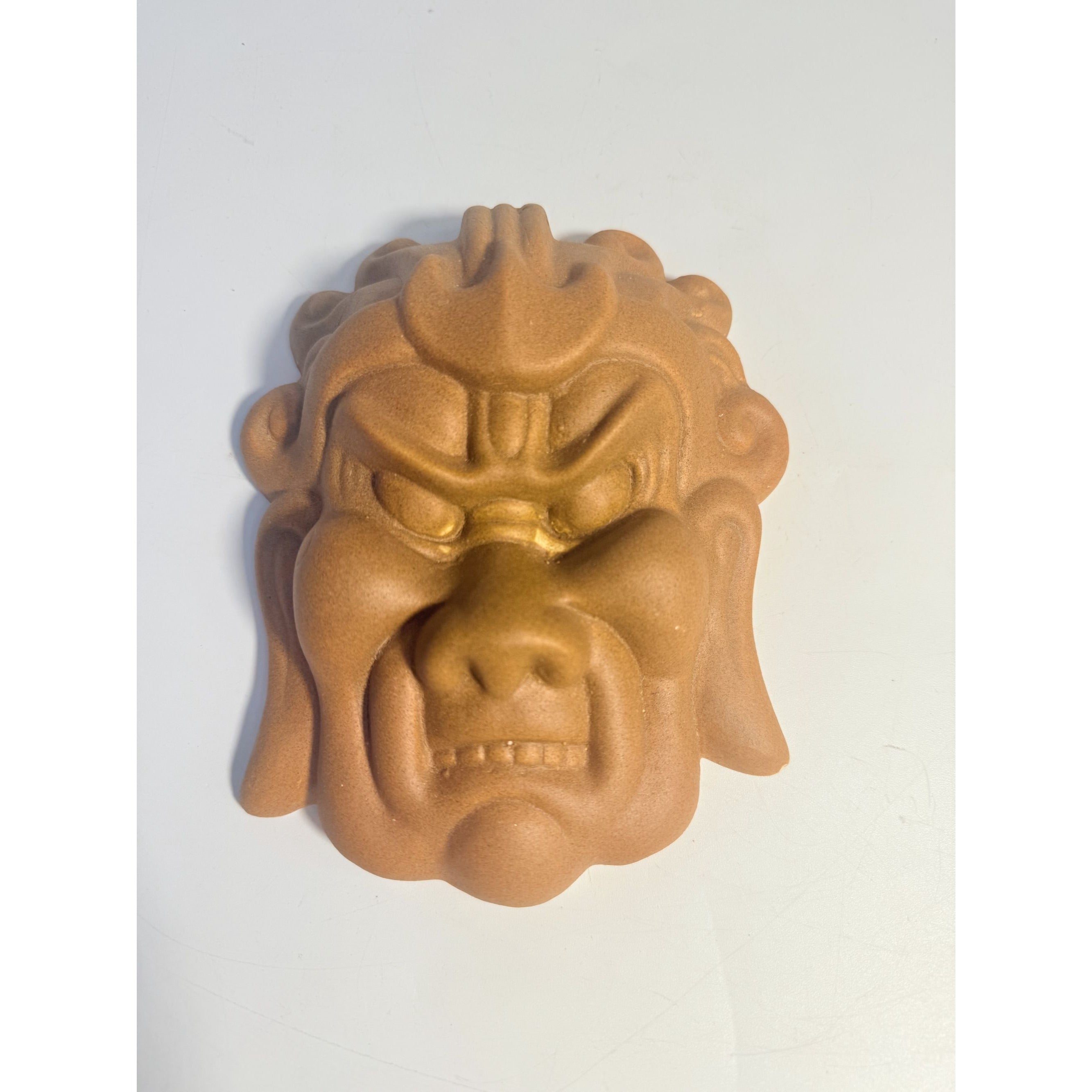Pottery Hotokusai Ceramic Oni Mask – Vintage Japanese Noh-Style Demon Wall Art Asian Oriental Face Samari Devil Hand made Clay Mid Century