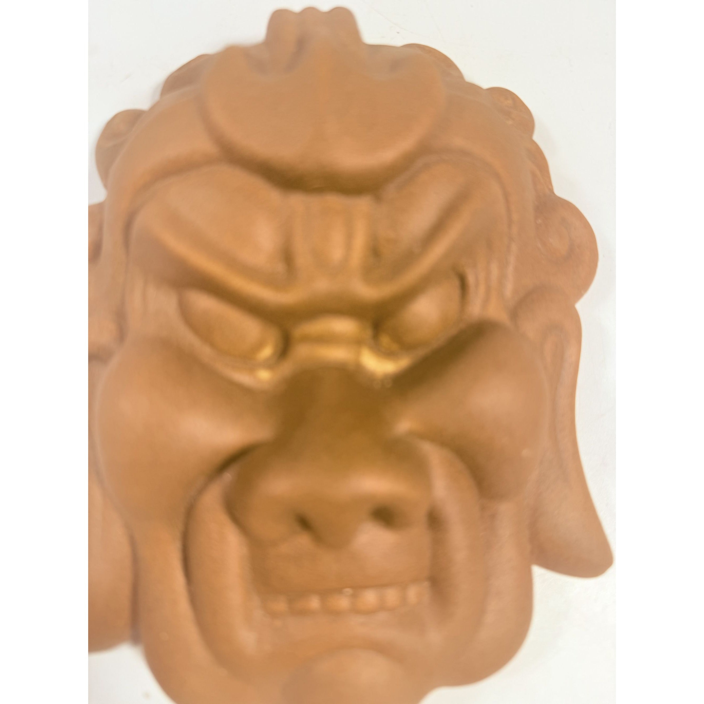 Pottery Hotokusai Ceramic Oni Mask – Vintage Japanese Noh-Style Demon Wall Art Asian Oriental Face Samari Devil Hand made Clay Mid Century