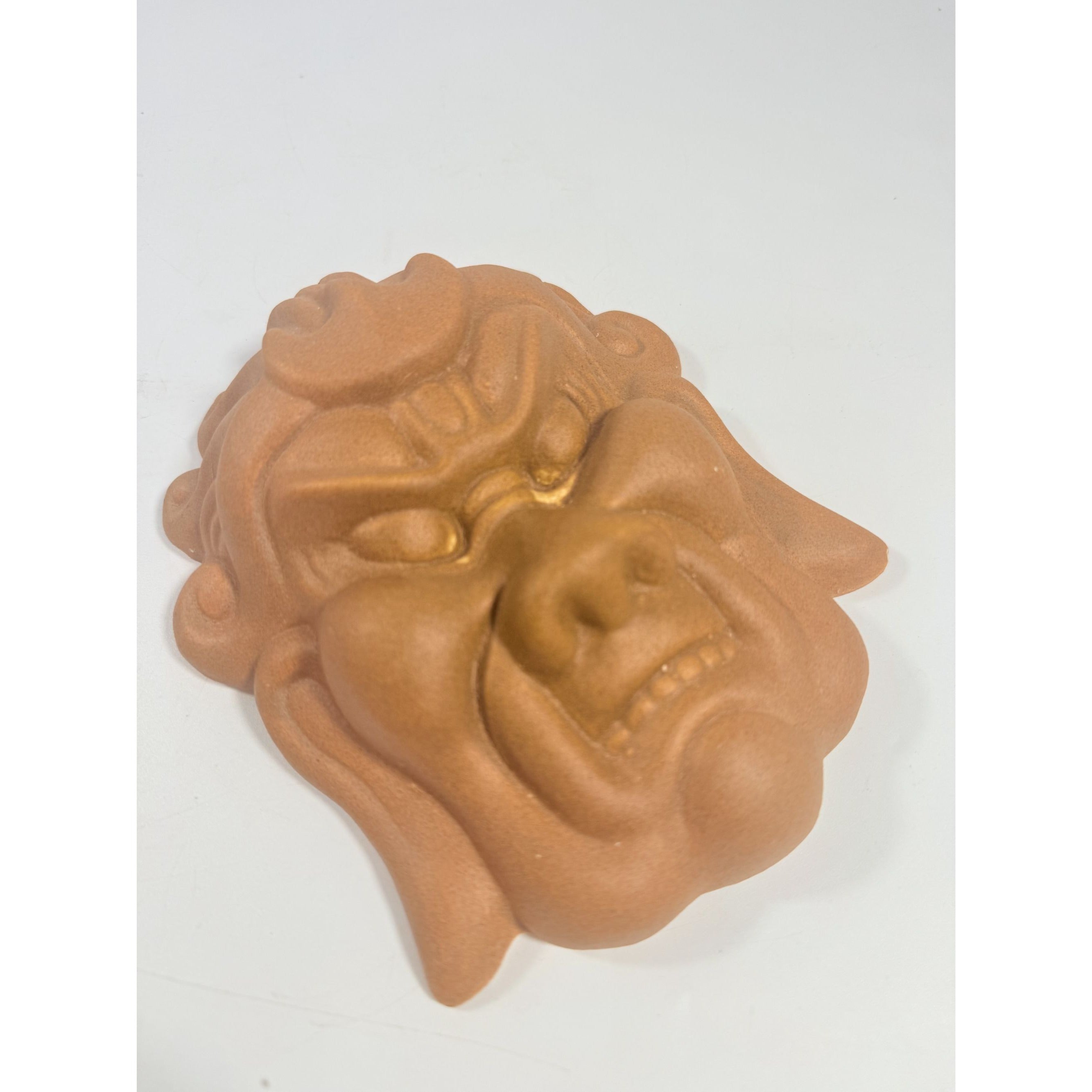 Pottery Hotokusai Ceramic Oni Mask – Vintage Japanese Noh-Style Demon Wall Art Asian Oriental Face Samari Devil Hand made Clay Mid Century