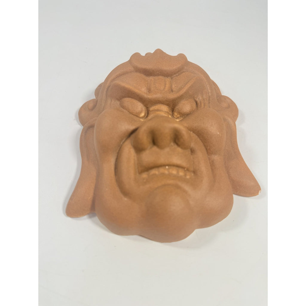 Pottery Hotokusai Ceramic Oni Mask – Vintage Japanese Noh-Style Demon Wall Art Asian Oriental Face Samari Devil Hand made Clay Mid Century