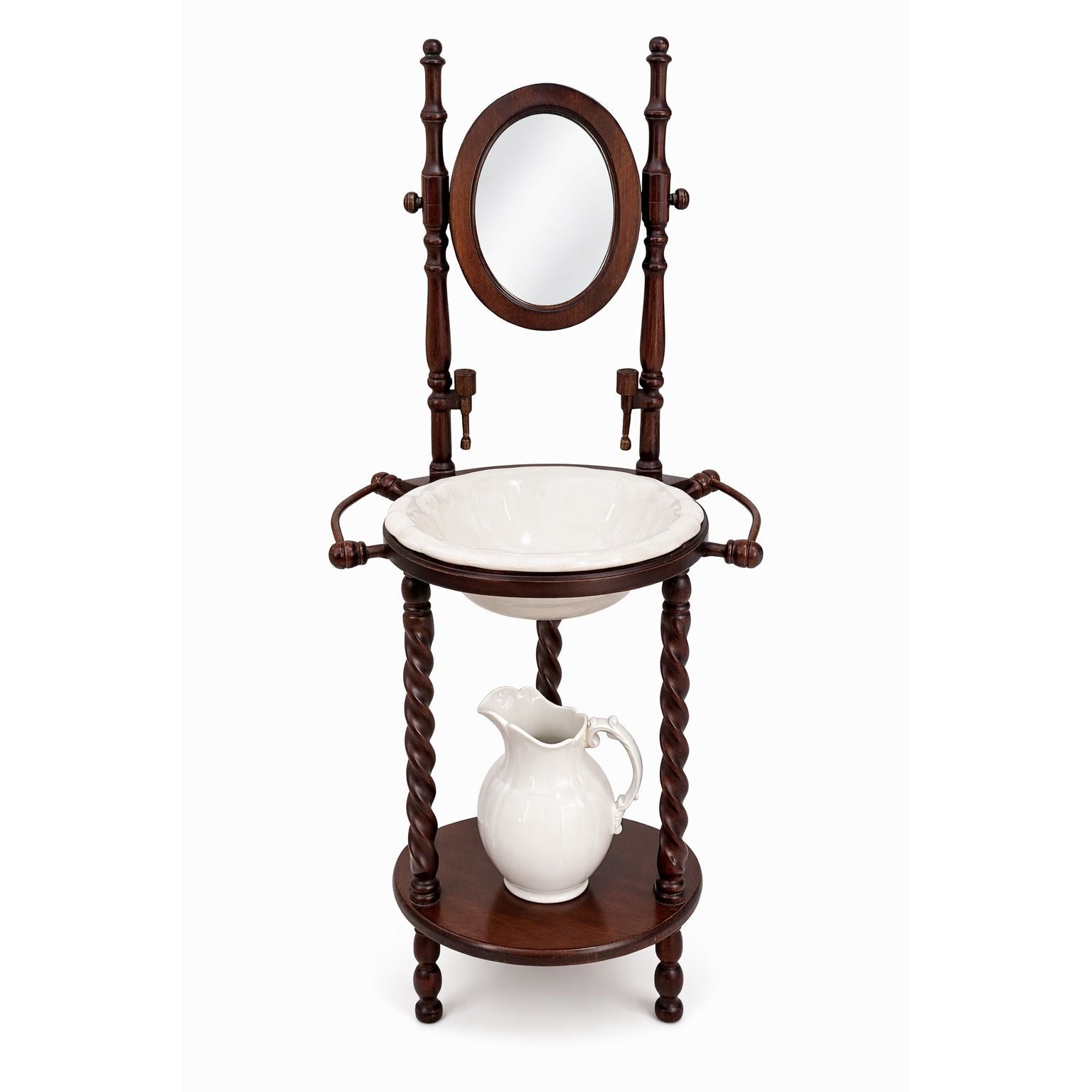 Wood Wash Stand Basin Barley Twist Legs Ironstone Pitcher Bowl Candle Holder Mirror Wooden Vintage Farmhouse Granny Cottage Core Home