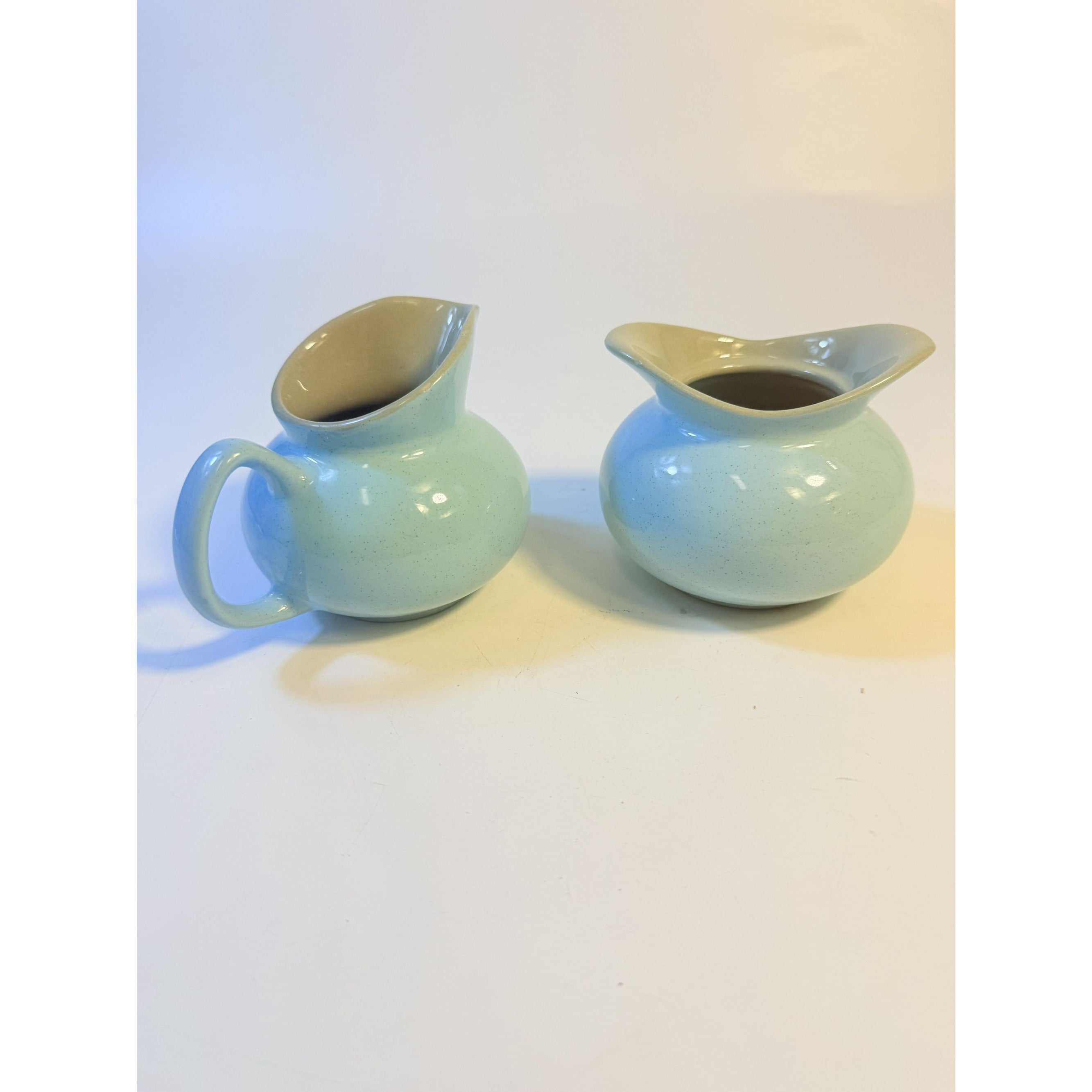 Creamer Sugar Bowl Set Harkerware Harker Pottery Ceramic Kitchenware Restaurantware Vintage Blue Mist and Grey Speckled Mid Century