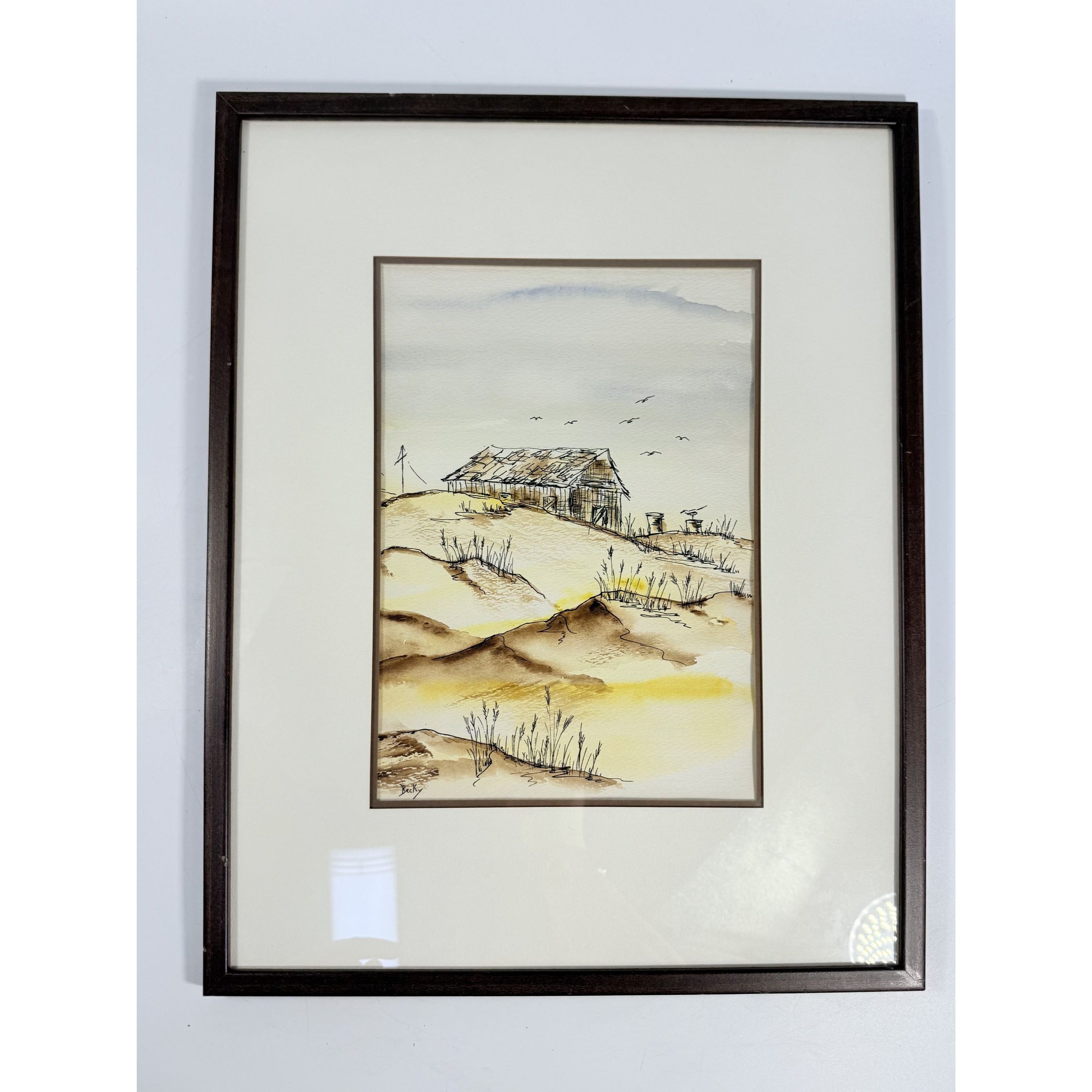 Watercolor Painting Vintage Sand Dunes Coastal Muted Colors Golds Browns Wall Art Unique Artwork Artist Signed Home Decor Decorative  Accent