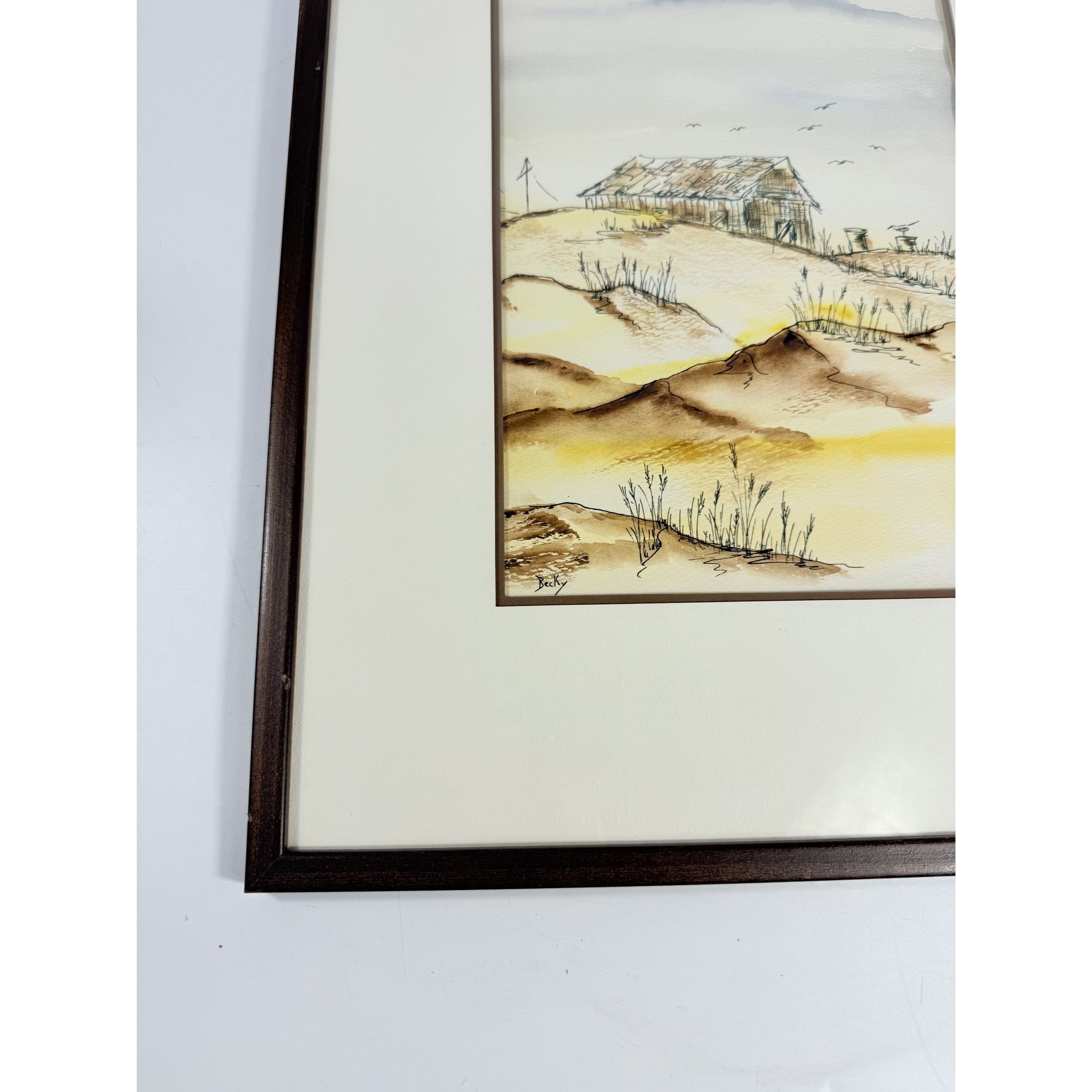 Watercolor Painting Vintage Sand Dunes Coastal Muted Colors Golds Browns Wall Art Unique Artwork Artist Signed Home Decor Decorative  Accent