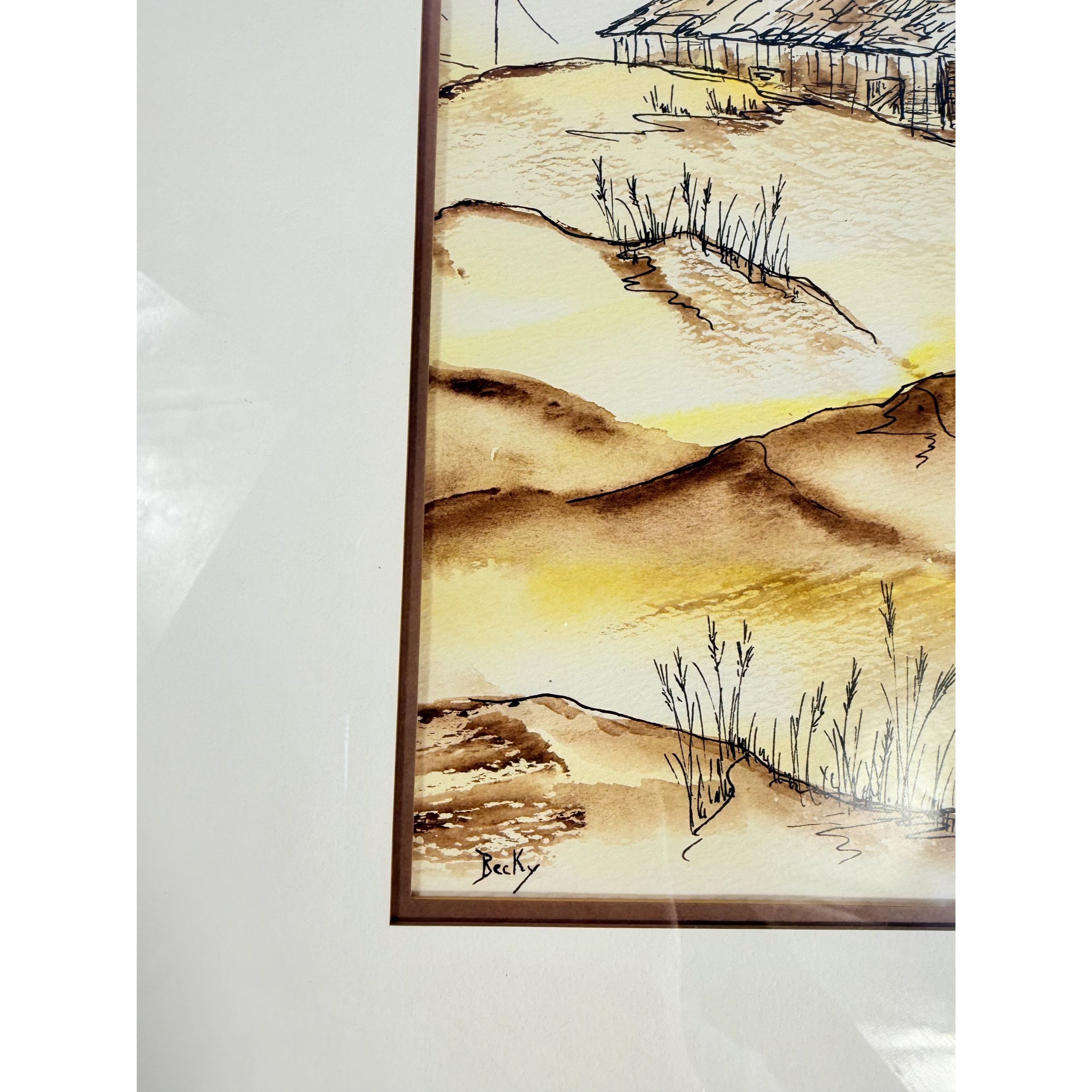 Watercolor Painting Vintage Sand Dunes Coastal Muted Colors Golds Browns Wall Art Unique Artwork Artist Signed Home Decor Decorative  Accent