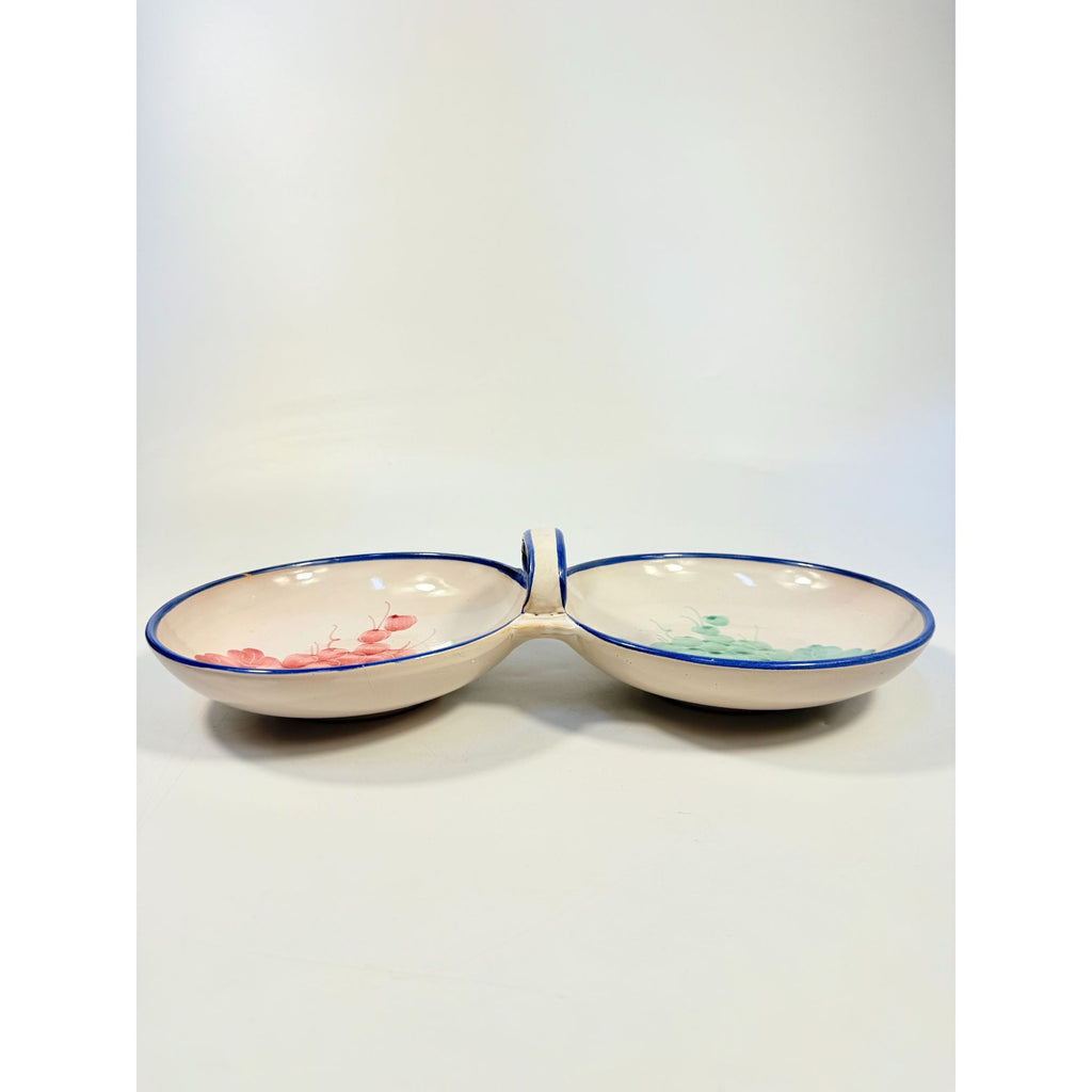 Italian Pottery Double Bowl Serving Dish Grapes Hand Painted Handled Made In Italy Kitchenware Servingware Hostess Wedding