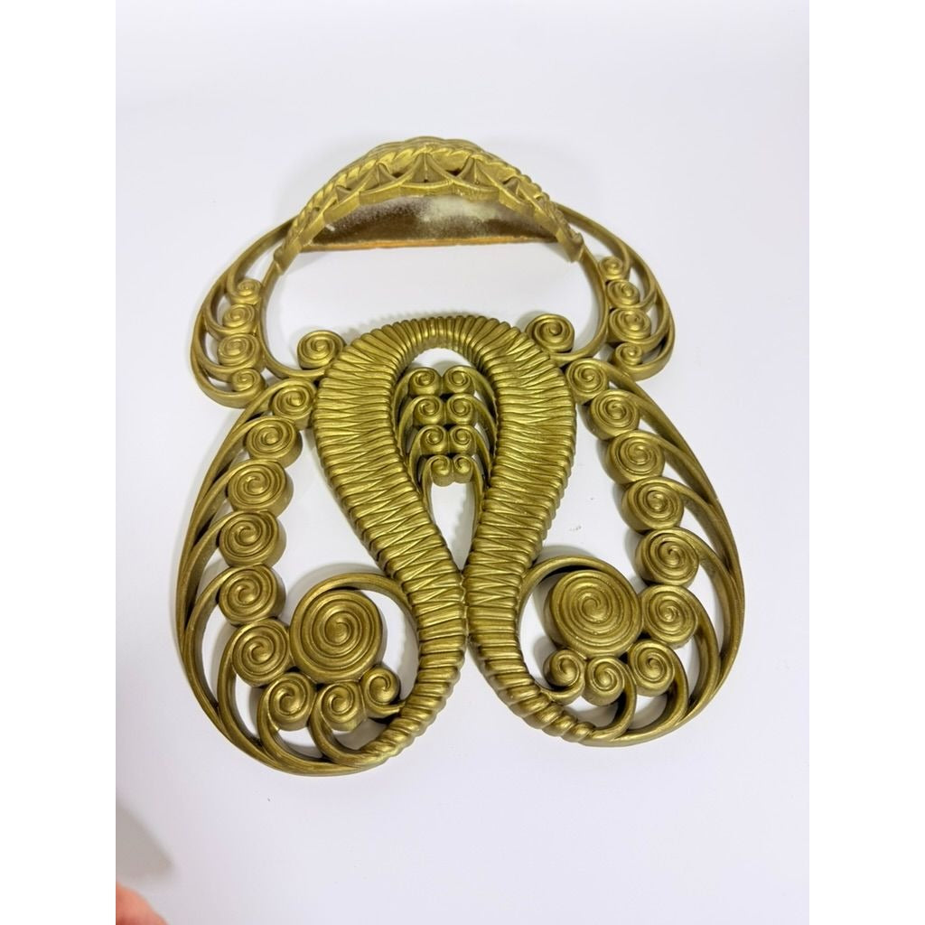 Wall Pocket Planter Faux Wicker Burwood Products Gold Scroll Gallery Art Deco 1978 Hollywood Regency Boho Retro Mid Century
