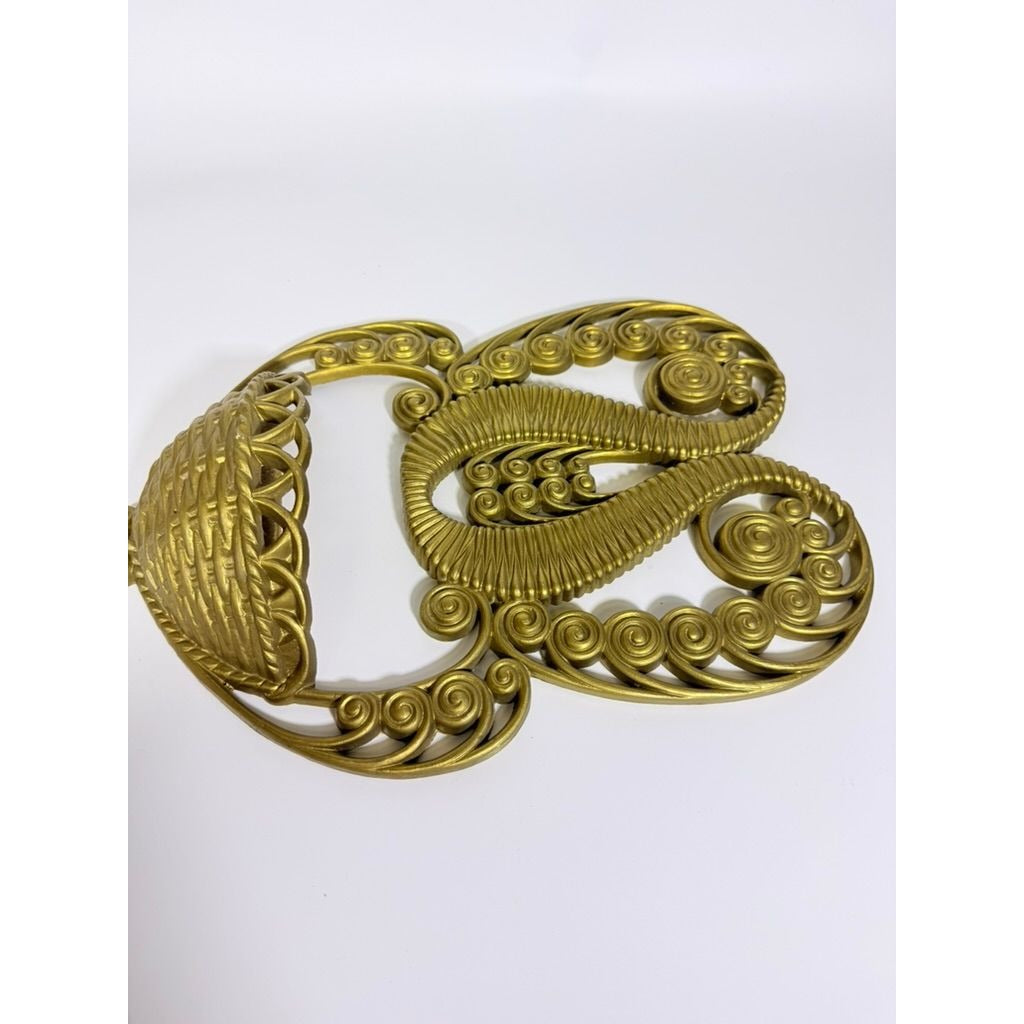 Wall Pocket Planter Faux Wicker Burwood Products Gold Scroll Gallery Art Deco 1978 Hollywood Regency Boho Retro Mid Century