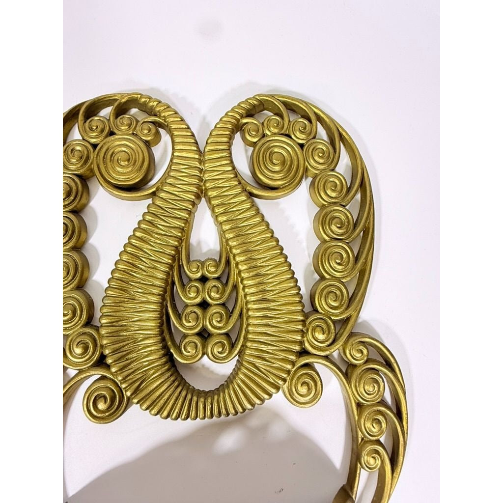 Wall Pocket Planter Faux Wicker Burwood Products Gold Scroll Gallery Art Deco 1978 Hollywood Regency Boho Retro Mid Century