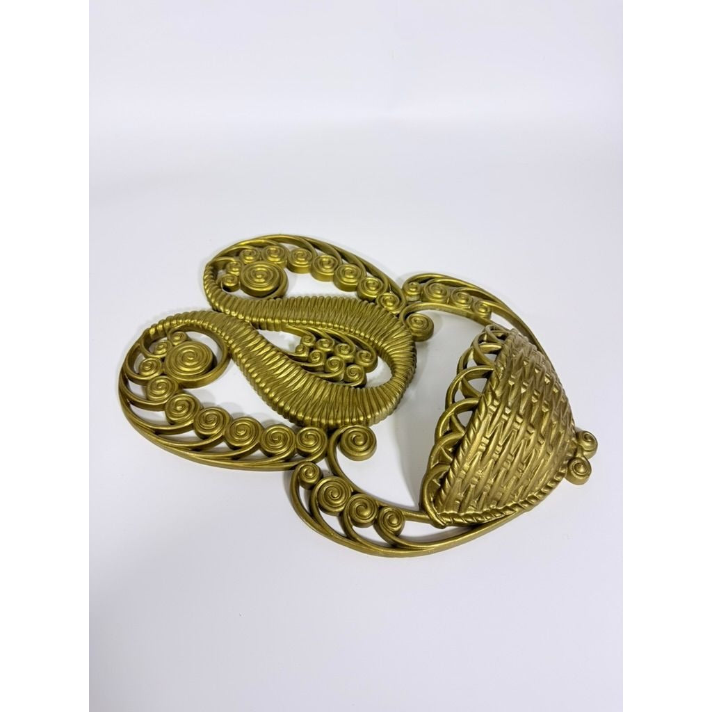 Wall Pocket Planter Faux Wicker Burwood Products Gold Scroll Gallery Art Deco 1978 Hollywood Regency Boho Retro Mid Century