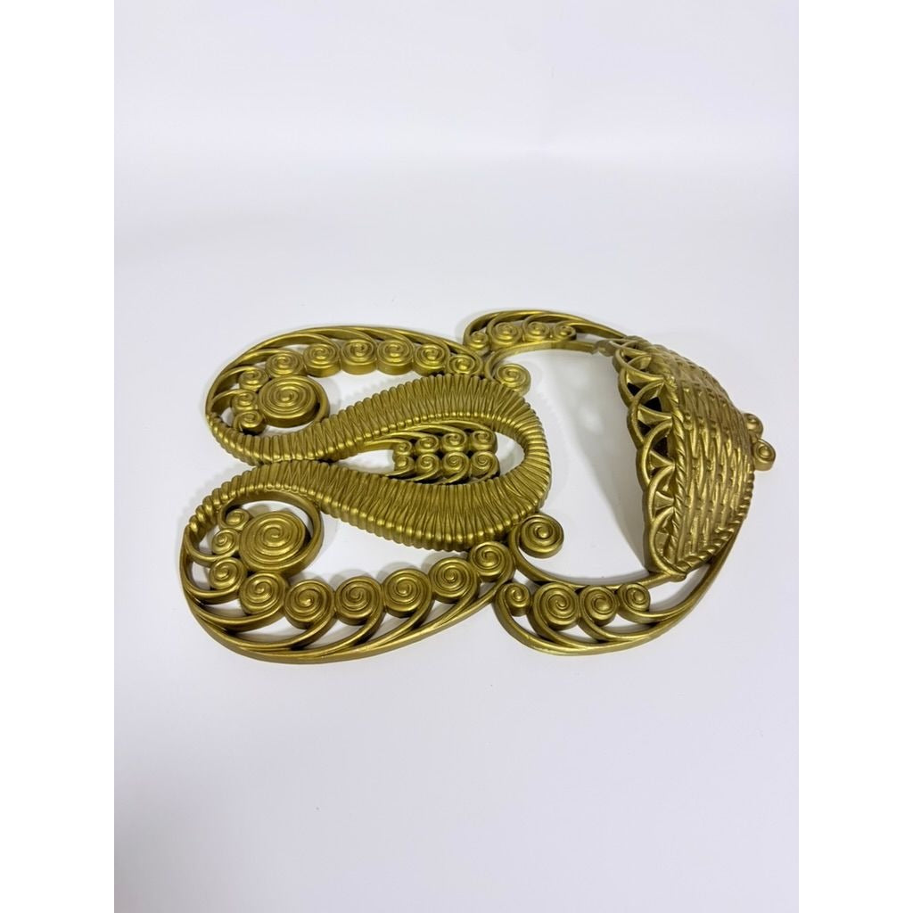 Wall Pocket Planter Faux Wicker Burwood Products Gold Scroll Gallery Art Deco 1978 Hollywood Regency Boho Retro Mid Century