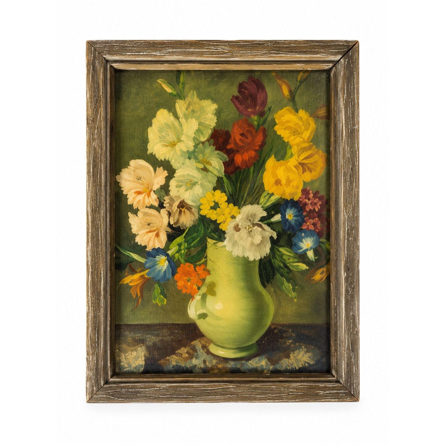 Mini Lithograph Framed Joseph Jost Floral Still Life Flowers Gladiolus Shelf Home Decor Vintage Prints