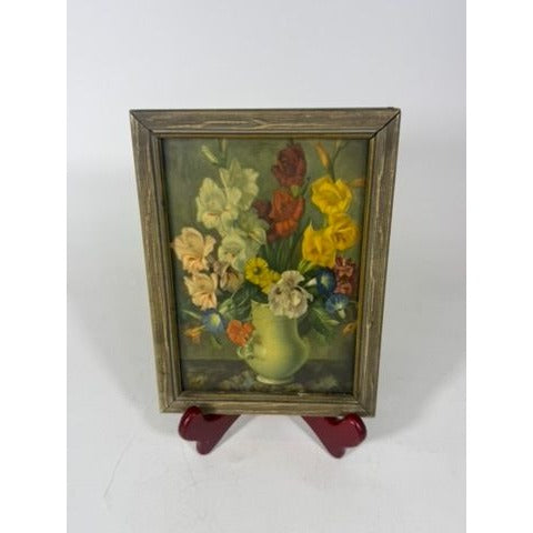 Mini Lithograph Framed Joseph Jost Floral Still Life Flowers Gladiolus Shelf Home Decor Vintage Prints
