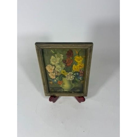 Mini Lithograph Framed Joseph Jost Floral Still Life Flowers Gladiolus Shelf Home Decor Vintage Prints