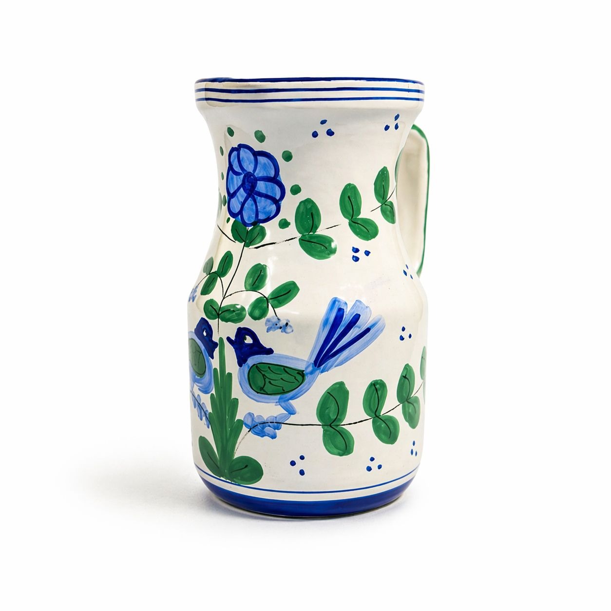 Italian Pottery Stoneware Pitcher Vase Love Birds Blue Green Taste Setter Sigma Floral Italy Majolica Vintage Replacement China Home Decor