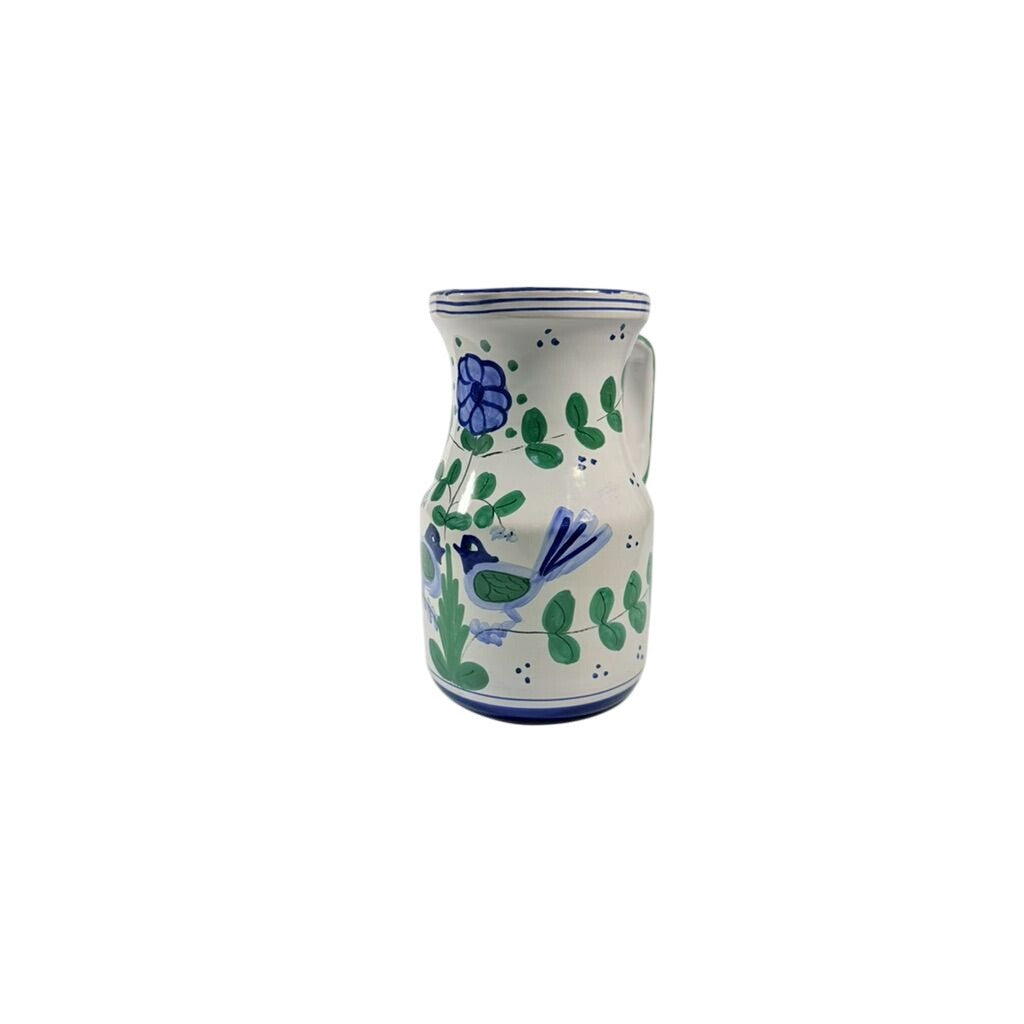 Italian Pottery Stoneware Pitcher Vase Love Birds Blue Green Taste Setter Sigma Floral Italy Majolica Vintage Replacement China Home Decor