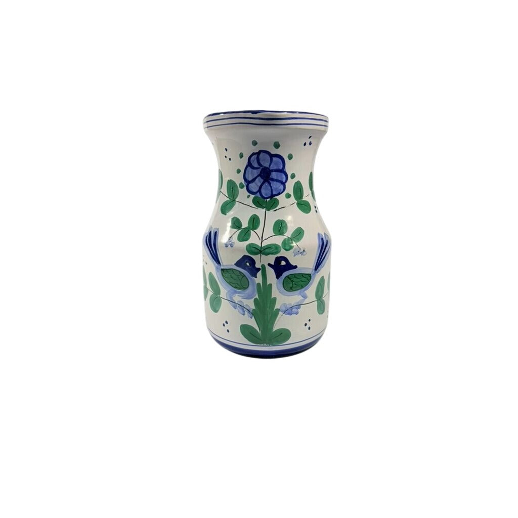 Italian Pottery Stoneware Pitcher Vase Love Birds Blue Green Taste Setter Sigma Floral Italy Majolica Vintage Replacement China Home Decor