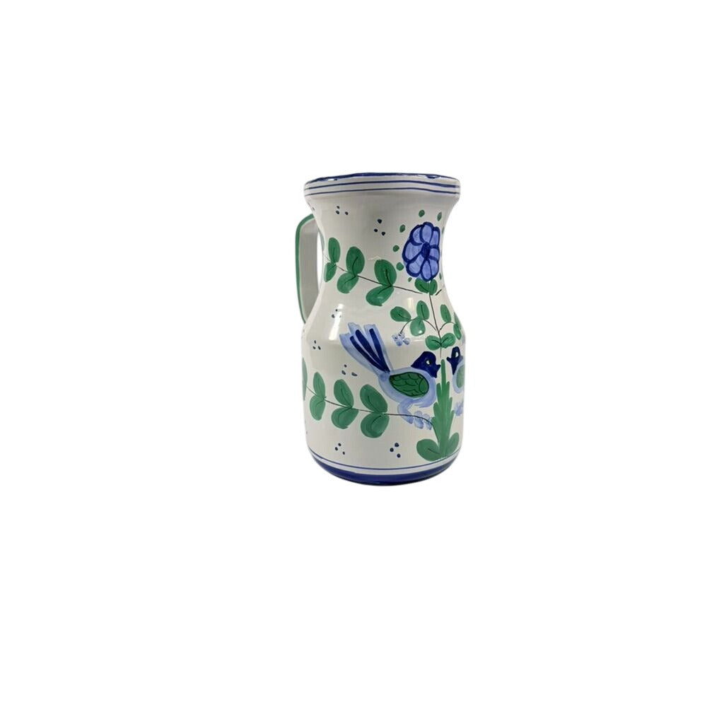 Italian Pottery Stoneware Pitcher Vase Love Birds Blue Green Taste Setter Sigma Floral Italy Majolica Vintage Replacement China Home Decor
