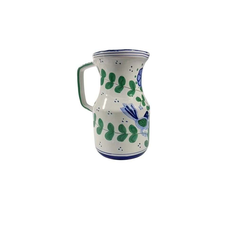 Italian Pottery Stoneware Pitcher Vase Love Birds Blue Green Taste Setter Sigma Floral Italy Majolica Vintage Replacement China Home Decor