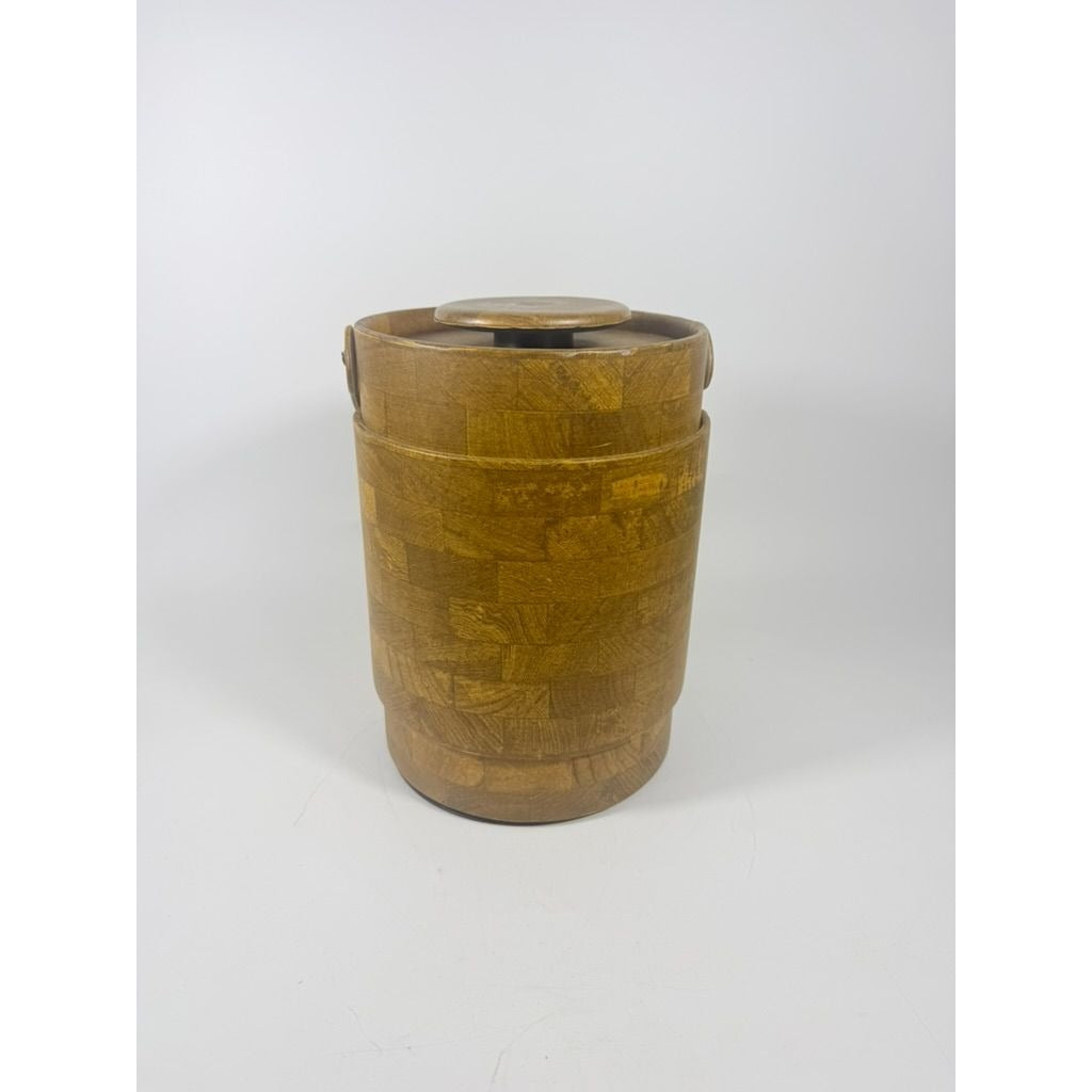 Large Ice Bucket Faux Wood Grain Vintage Mid Century Retro Elmar Products Handled Barware Hostess Party Insulated Lined  Brown Plastic