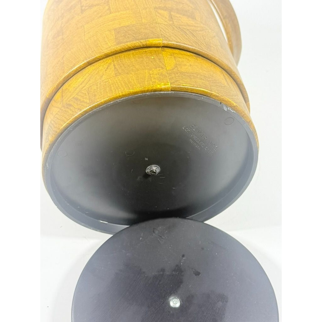 Large Ice Bucket Faux Wood Grain Vintage Mid Century Retro Elmar Products Handled Barware Hostess Party Insulated Lined  Brown Plastic