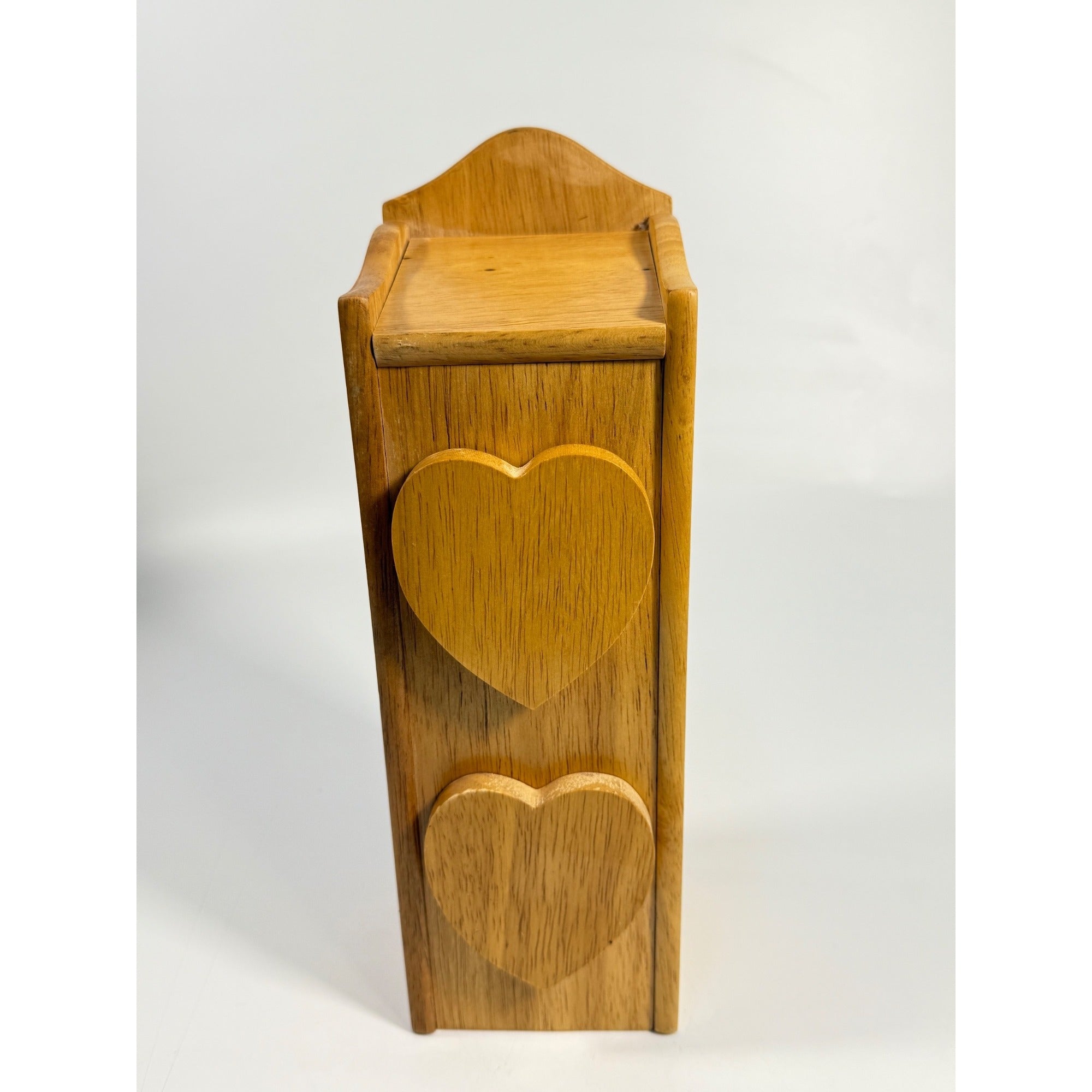 Solid Wood Tower Jewelry Storage Box Wooden Hearts Drawers Hinged Lid Hand Made Cottage Granny Core Country Primitve Wall Table Shelf