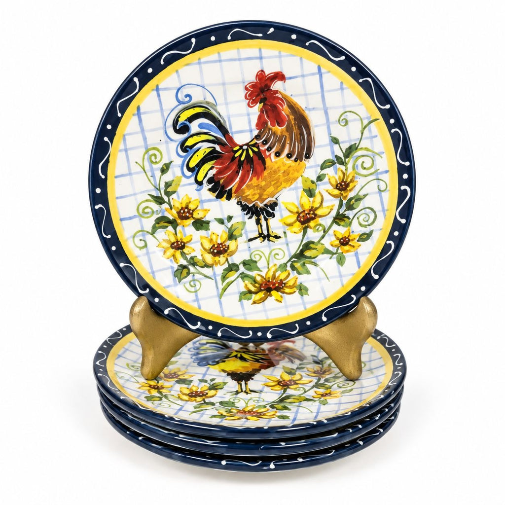 Salad Plates Rooster Chicken Set 4 Certified International Chanticlear Julie Ueland Replacement China Vintage French Farmhouse Flowers