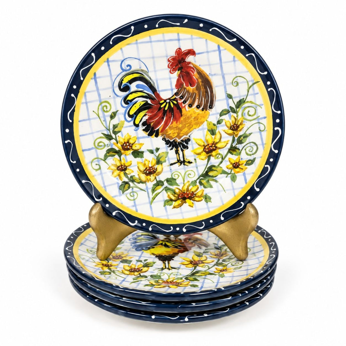 Salad Plates Rooster Chicken Set 4 Certified International Chanticlear Julie Ueland Replacement China Vintage French Farmhouse Flowers