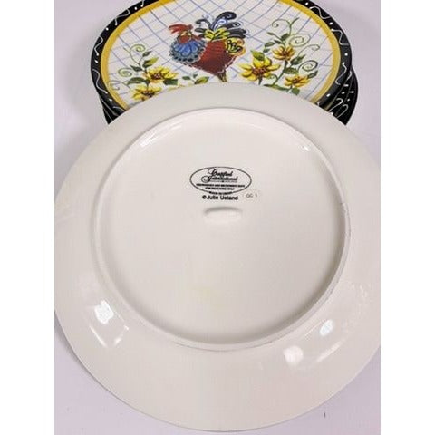 Salad Plates Rooster Chicken Set 4 Certified International Chanticlear Julie Ueland Replacement China Vintage French Farmhouse Flowers