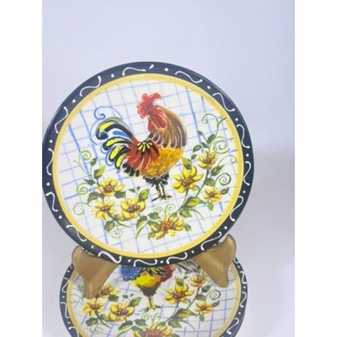 Salad Plates Rooster Chicken Set 4 Certified International Chanticlear Julie Ueland Replacement China Vintage French Farmhouse Flowers