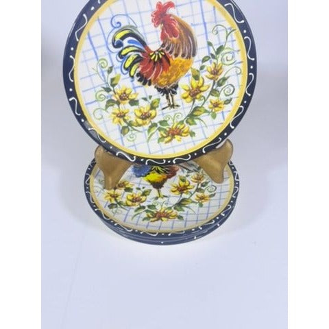 Salad Plates Rooster Chicken Set 4 Certified International Chanticlear Julie Ueland Replacement China Vintage French Farmhouse Flowers