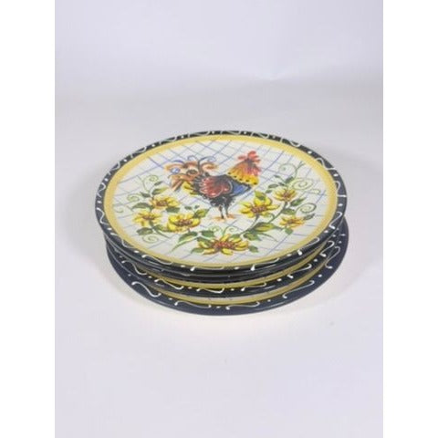 Salad Plates Rooster Chicken Set 4 Certified International Chanticlear Julie Ueland Replacement China Vintage French Farmhouse Flowers
