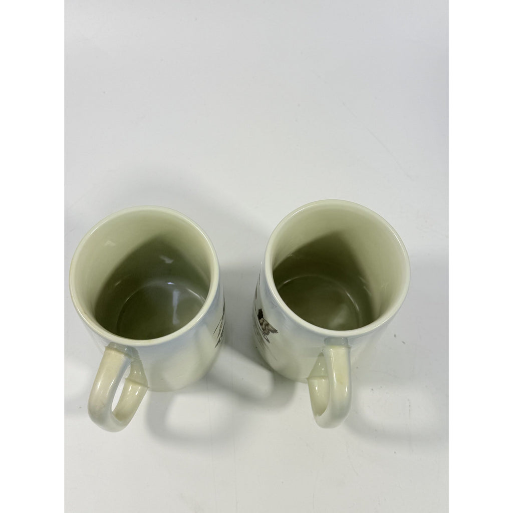 Pottery Coffee Mugs Cups Otagiri Hand Painted Flying Duck Canadian Geese Bird Japan Hunting Lodge Man Cave Vintage Big Handle Pair Set 2