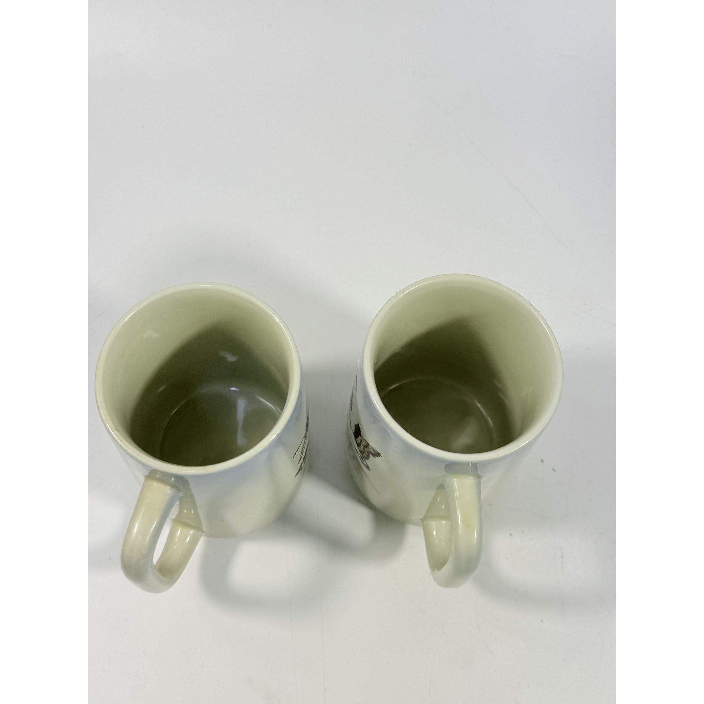 Pottery Coffee Mugs Cups Otagiri Hand Painted Flying Duck Canadian Geese Bird Japan Hunting Lodge Man Cave Vintage Big Handle Pair Set 2